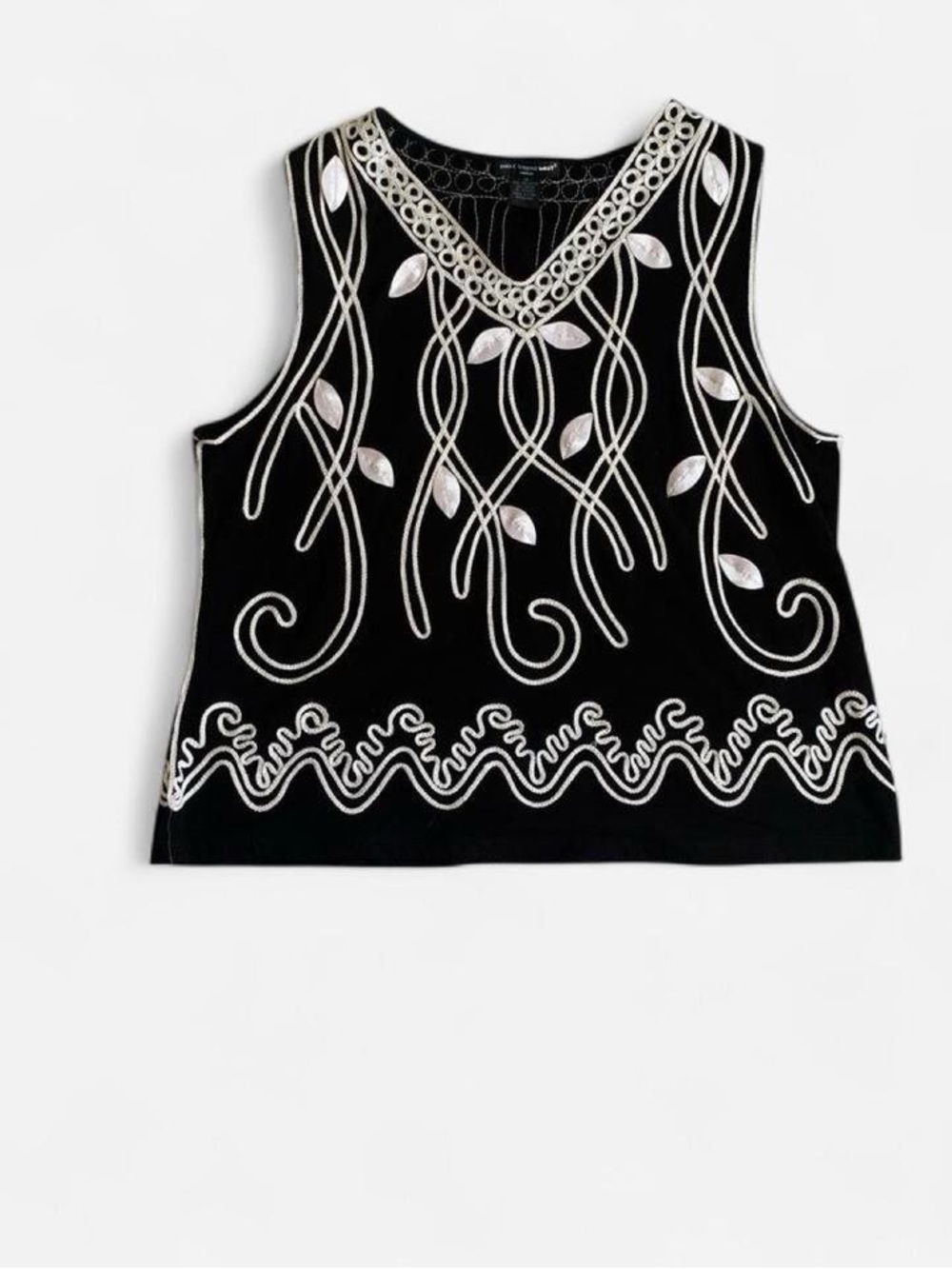 St. Tropez West Black Embroidered Cord Applique Vest Top Plus Size 1X
